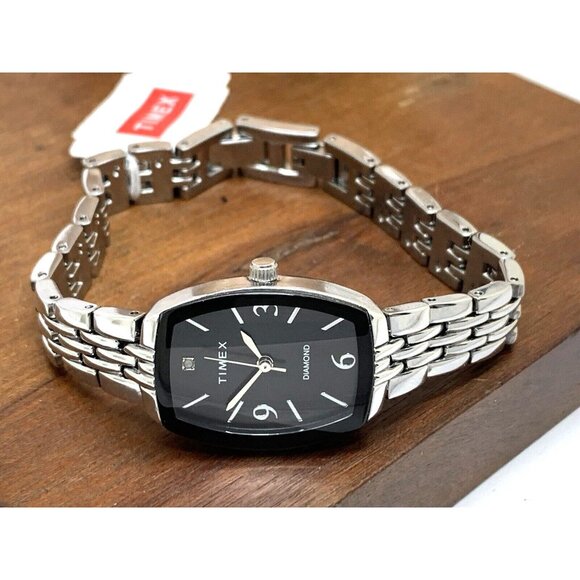 Timex Womens Watch TW2T50000 Quartz Diamond Silver Dial Rectangle Steel 21mm - Picture 7 of 13